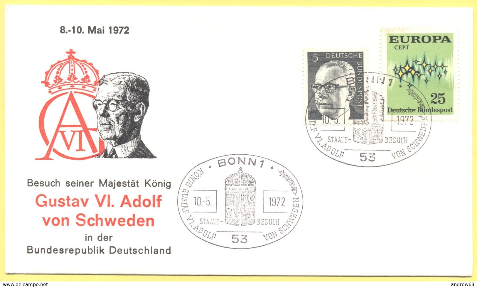 GERMANIA - GERMANY - Deutschland - ALLEMAGNE - 1972 - 25 Europa Cept + 5 - Special Cancel Staatsbesuch König Gustav VI. - Storia Postale