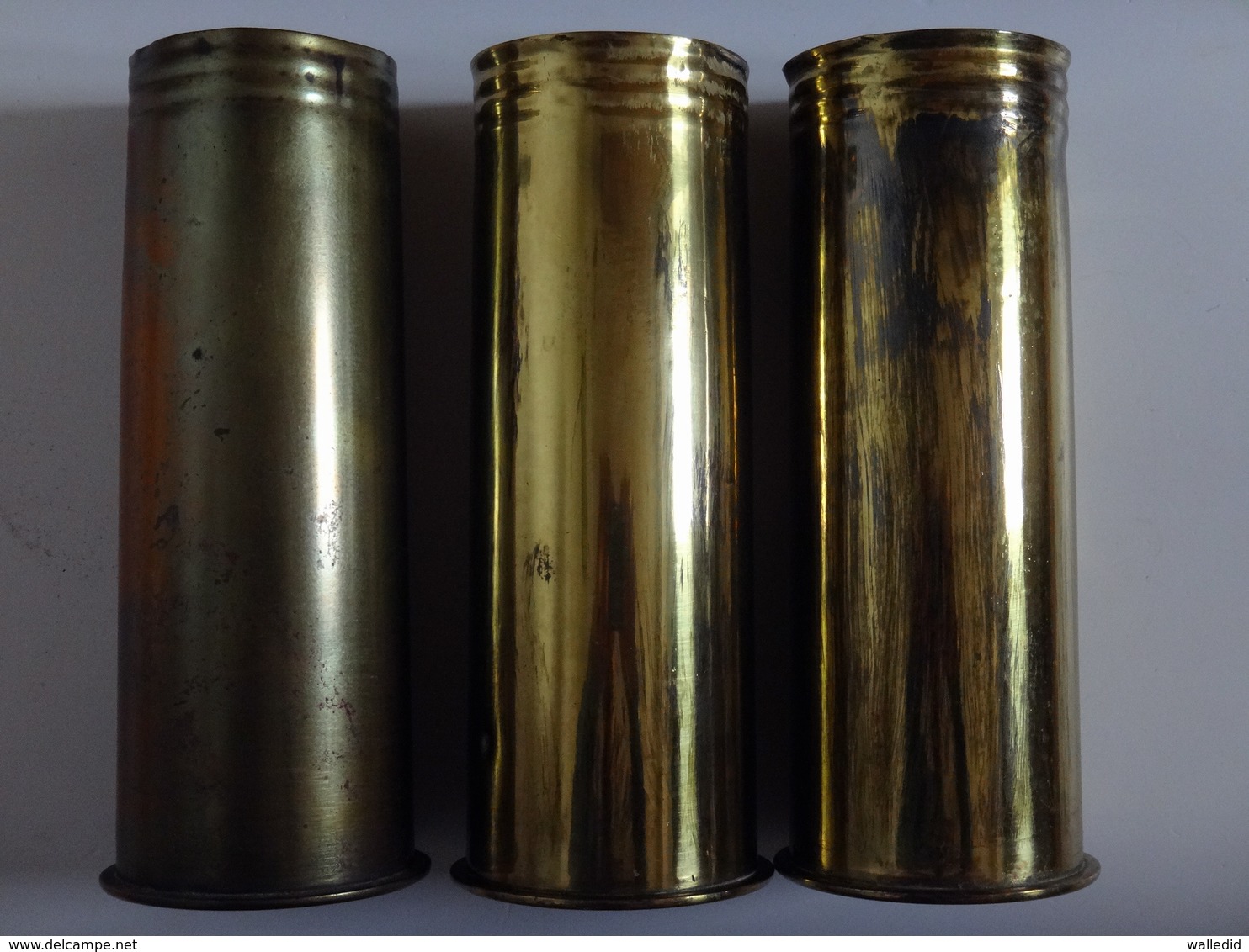 Lot De 3 Douilles D'obus Allemand De 77mm 7,7cm - WW1 - Inertes - 1914-18