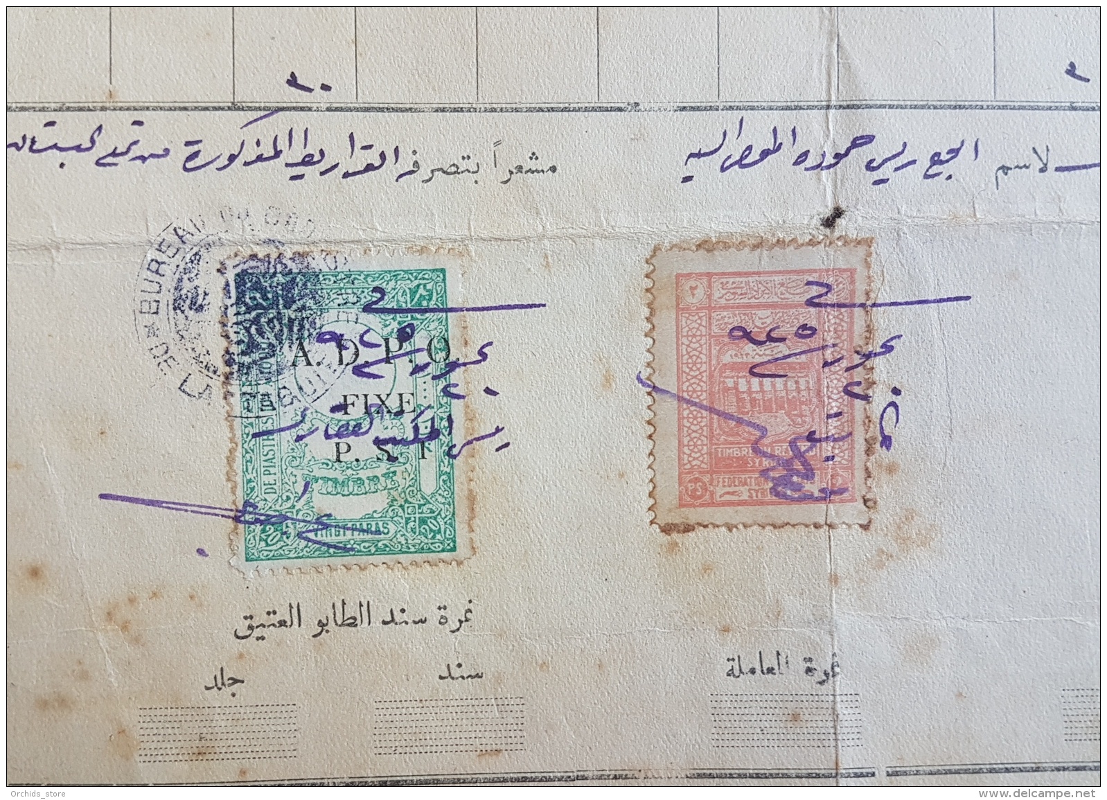 AS - Syria State Of Alaouites 1925 Sanad Tabou (Properties) - Lattaquie, Franked Syria Revenue &amp; ADPO FIXE - Syrie