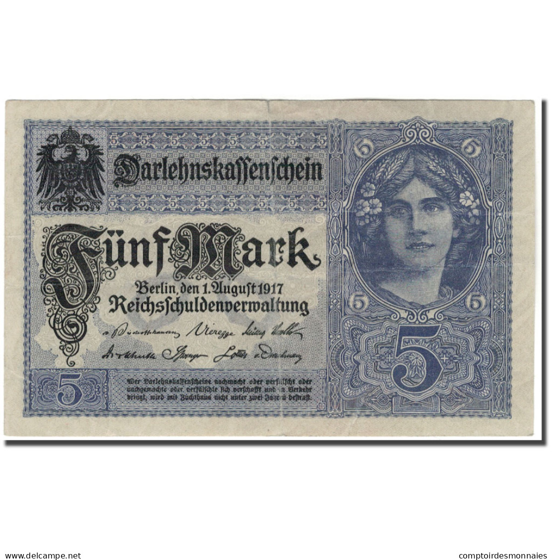 Billet, Allemagne, 5 Mark, 1917-08-01, KM:56a, TB+ - 5 Mark