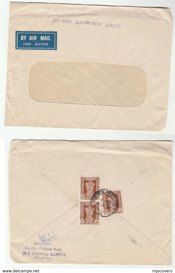 1956 INDIA COVER Pmk 'BARODA RESIDENCY'  On GOVT SERVICE From UNIVERSITY OF BARODA Stamps Airmail Label - Covers & Documents