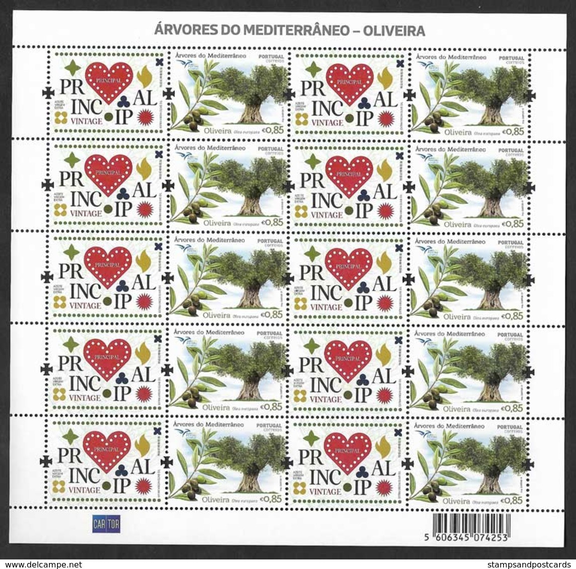 Portugal Huile D'olive Arbre Timbre Enterprise Avec Vignette Feuillet Olive Oil Tree Corporate Stamp W/ Tab Sheetlet ** - Full Sheets & Multiples