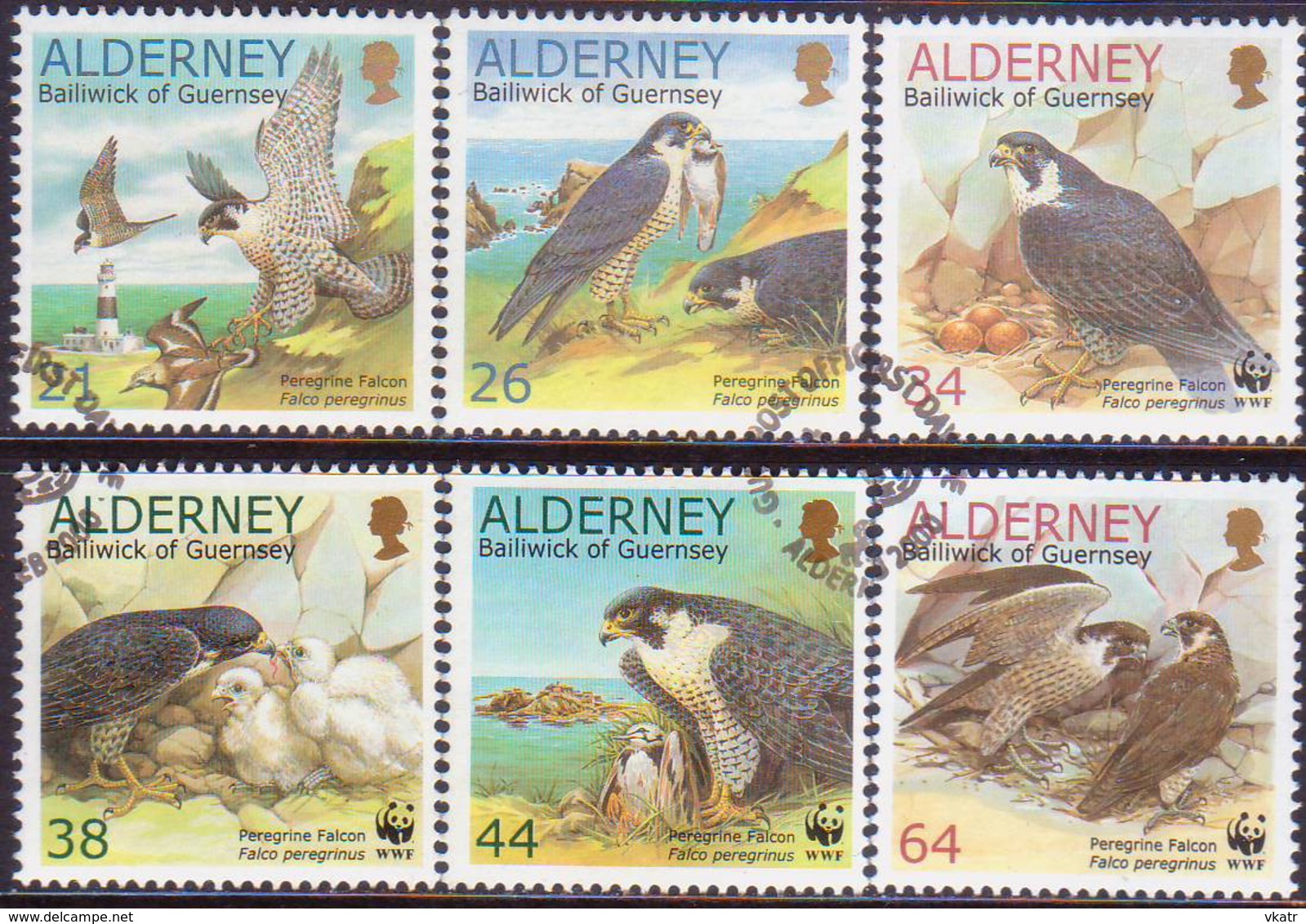 ALDERNEY 2000 SG A140-A145 Compl.set Used Peregrine Falcon - Alderney