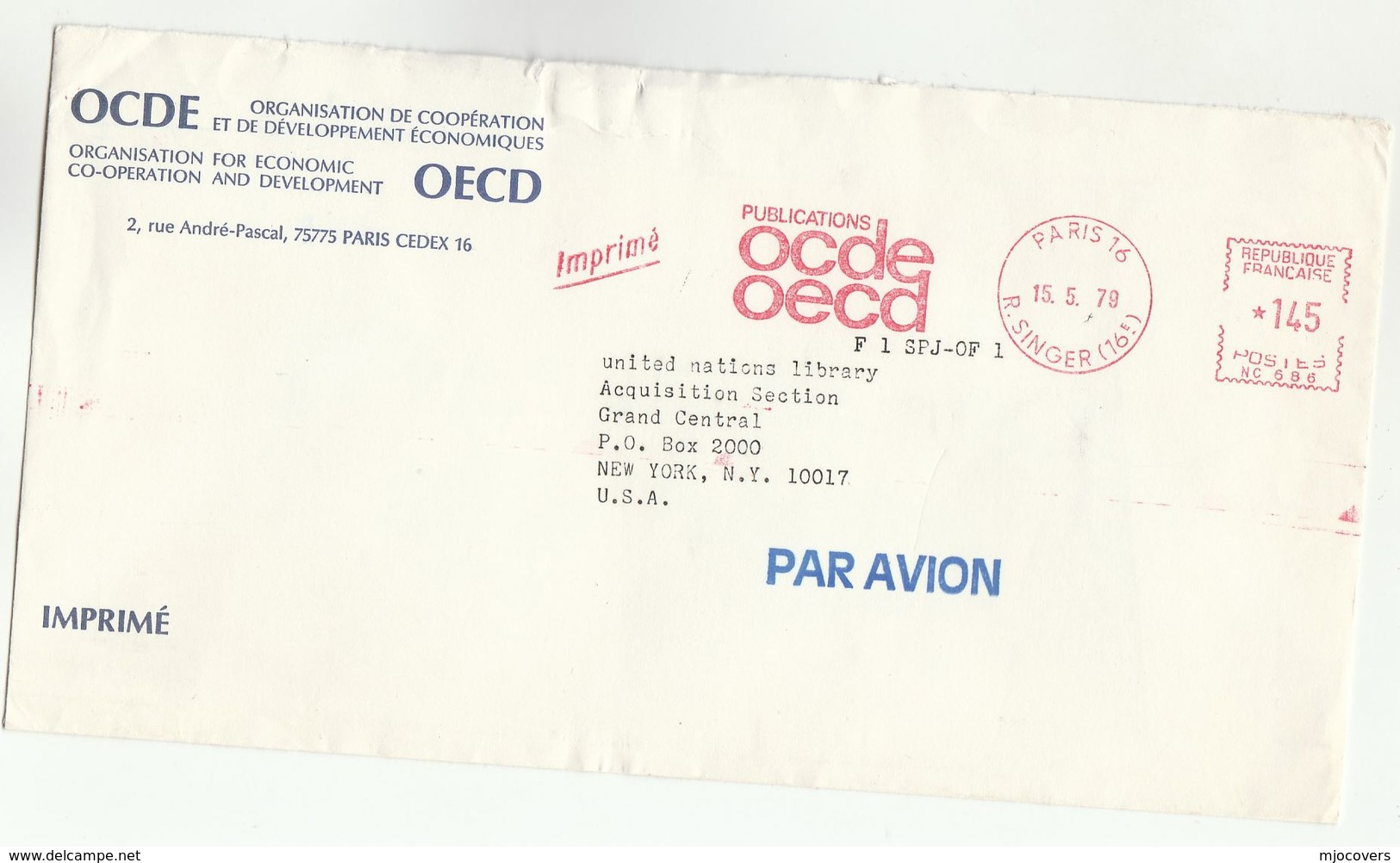 1979 France  OECD Cover To UNITED NATIONS  Meter Slogan  OECD PUBLICATIONS To UN NY USA - UNO