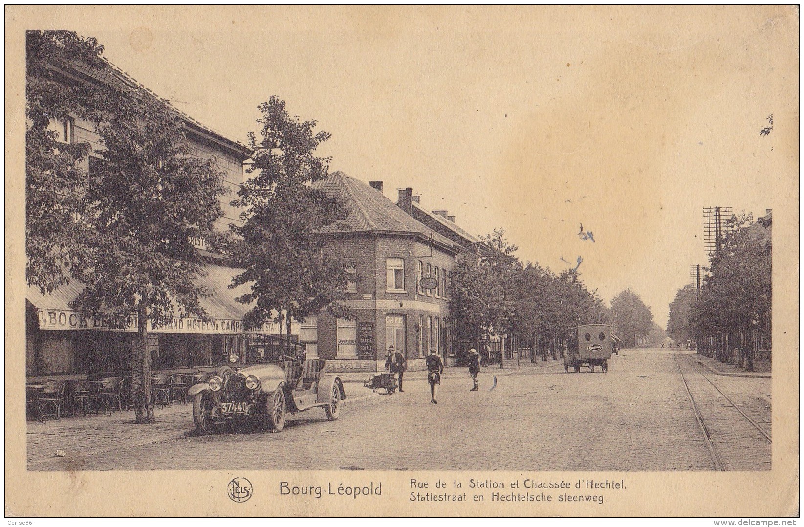 Bourg-Léopold Rue De La Station Et Chaussée D'Hechtel Avec Le Grand Hôtel Cambrinus à Gauche - Leopoldsburg