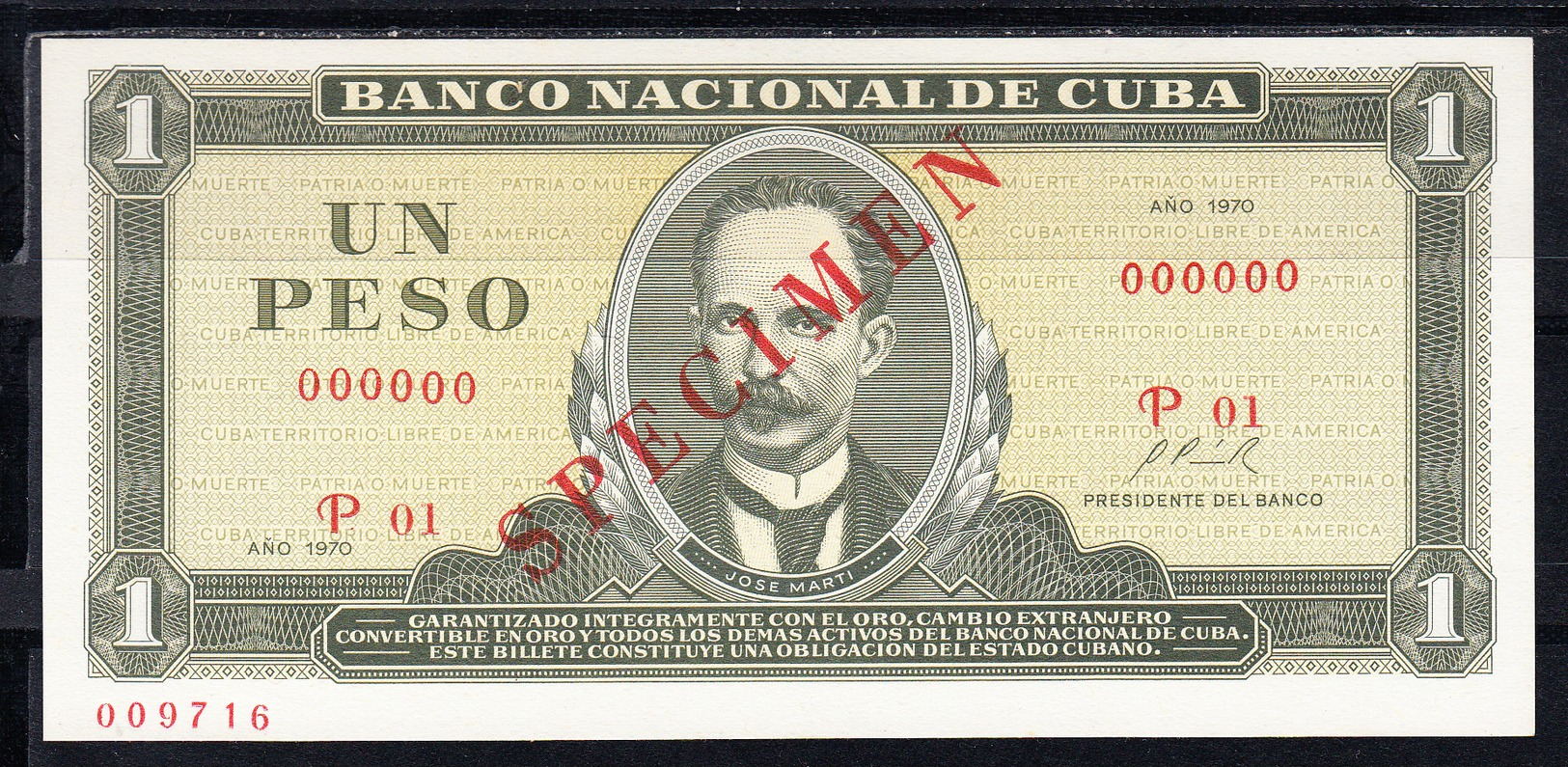 CUBA  1970   1 PESO.JOSÉ MARTÍ.  NUEVO.PICK Nº CS8 SPECIMEN  .B1215 - Cuba