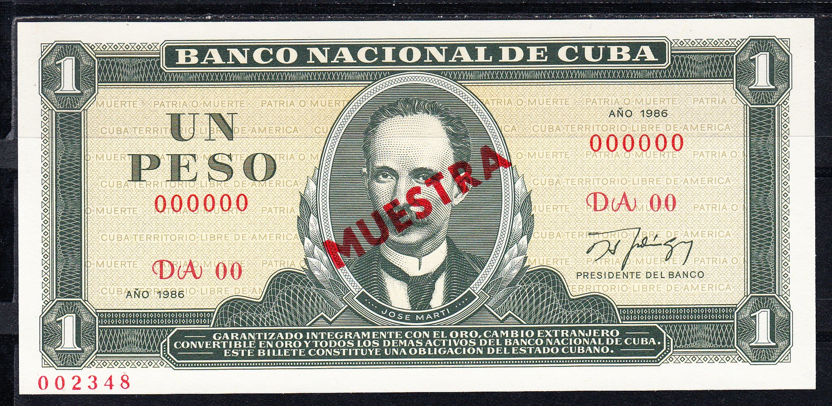 CUBA  1986   1 PESO.JOSÉ MARTÍ.  NUEVO.PICK Nº 102 S  MUESTRA   .B1215 - Cuba