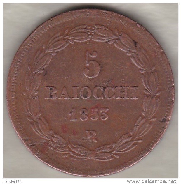 États Pontificaux 5 Baiocchi 1853 R An VII, Pie IX En Cuivre, KM# 1356 - Vatikan