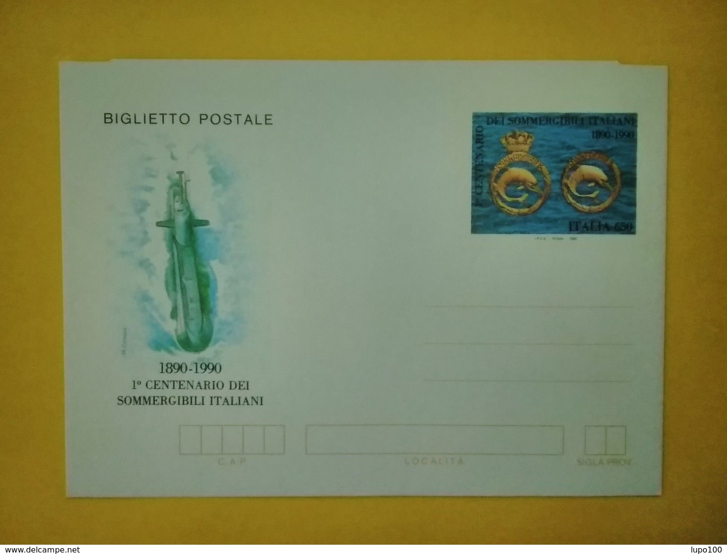 1990 ITALIA BIGLIETTO POSTALE NUOVO MNH** - CENTENARIO SOMMERGIBILI - Interi Postali