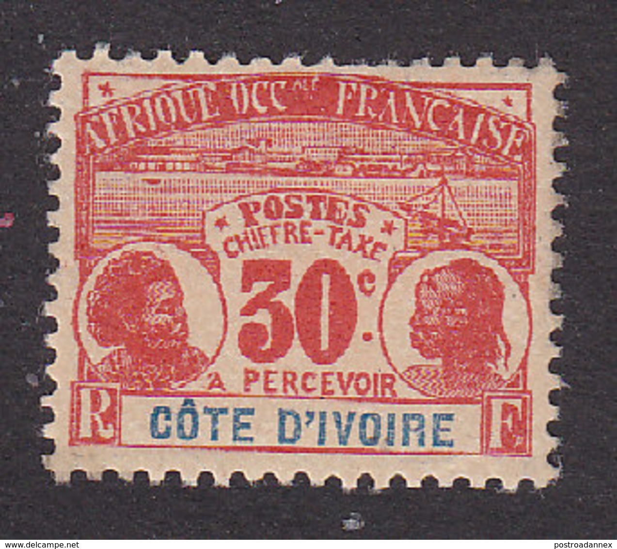 Ivory Coast, Scott #J5, Mint Hinged, Natives, Issued 1906 - Unused Stamps