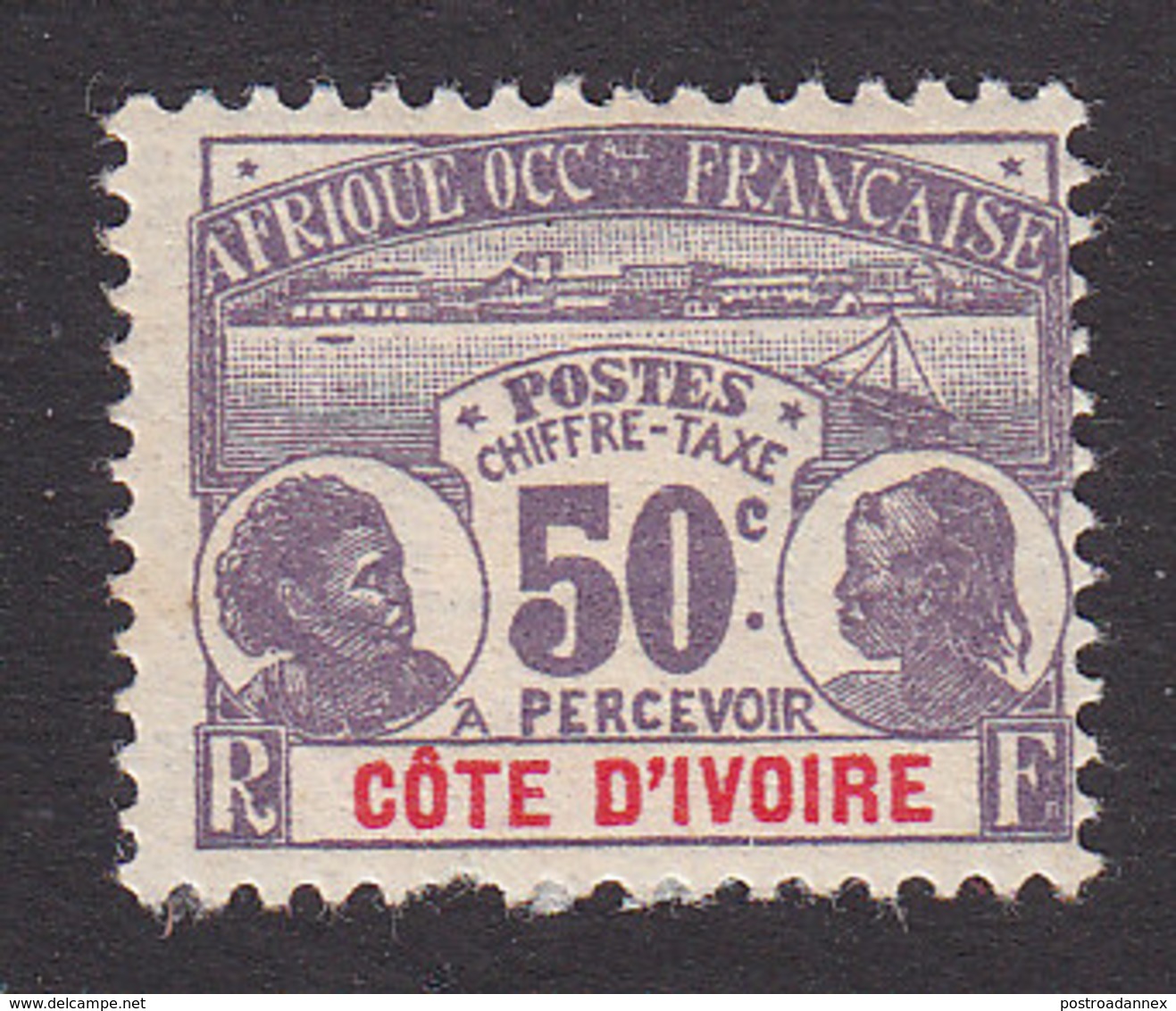 Ivory Coast, Scott #J6, Mint Hinged, Natives, Issued 1906 - Unused Stamps