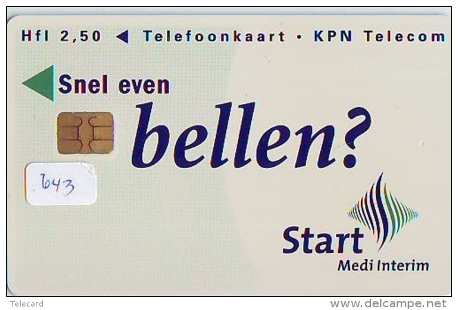 NEDERLAND CHIP TELEFOONKAART CRD 643 * START  * Telecarte A PUCE PAYS-BAS ONGEBRUIKT MINT - Privé