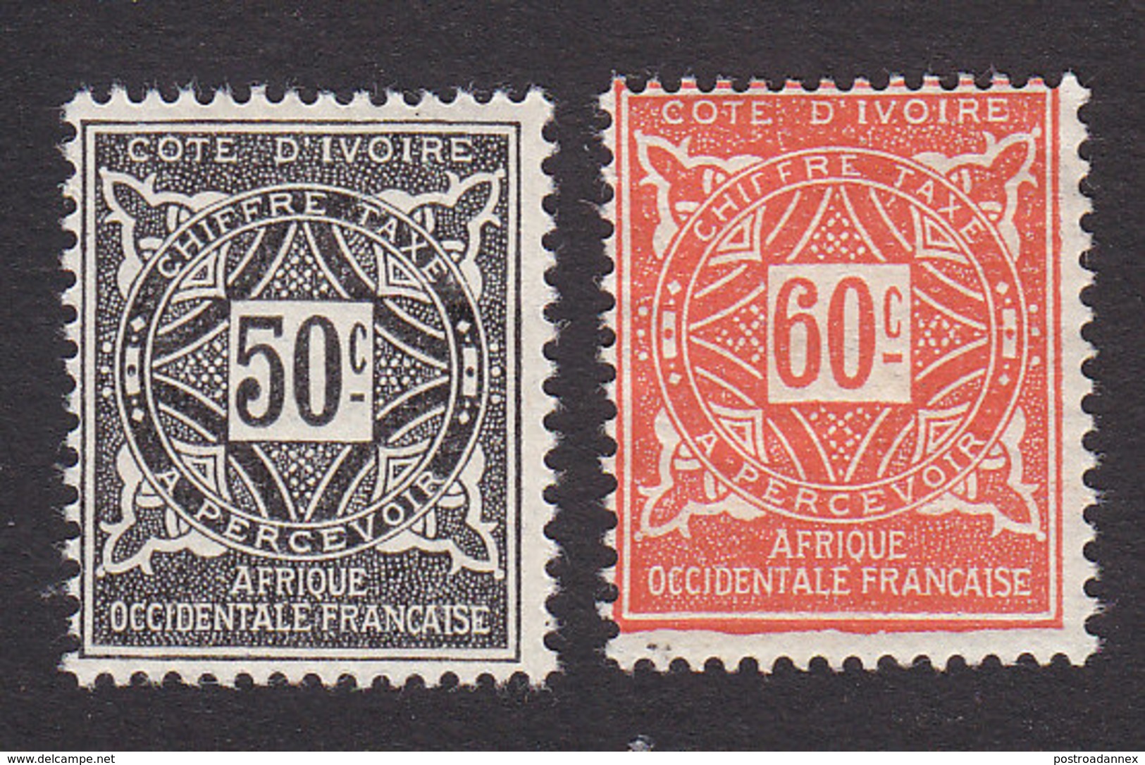 Ivory Coast, Scott #J14-J15, Mint Hinged, Postage Due, Issued 1914 - Unused Stamps