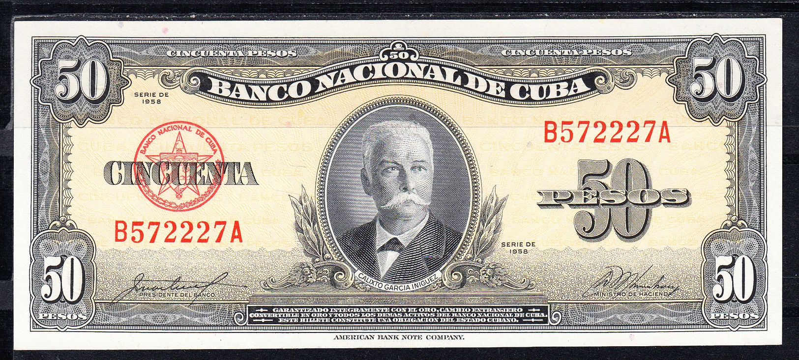 CUBA  1958   50 PESOS. CALIXTO GARCIA IÑIGUEZ . NUEVO SIN CIRCULAR  .B1219 - Cuba