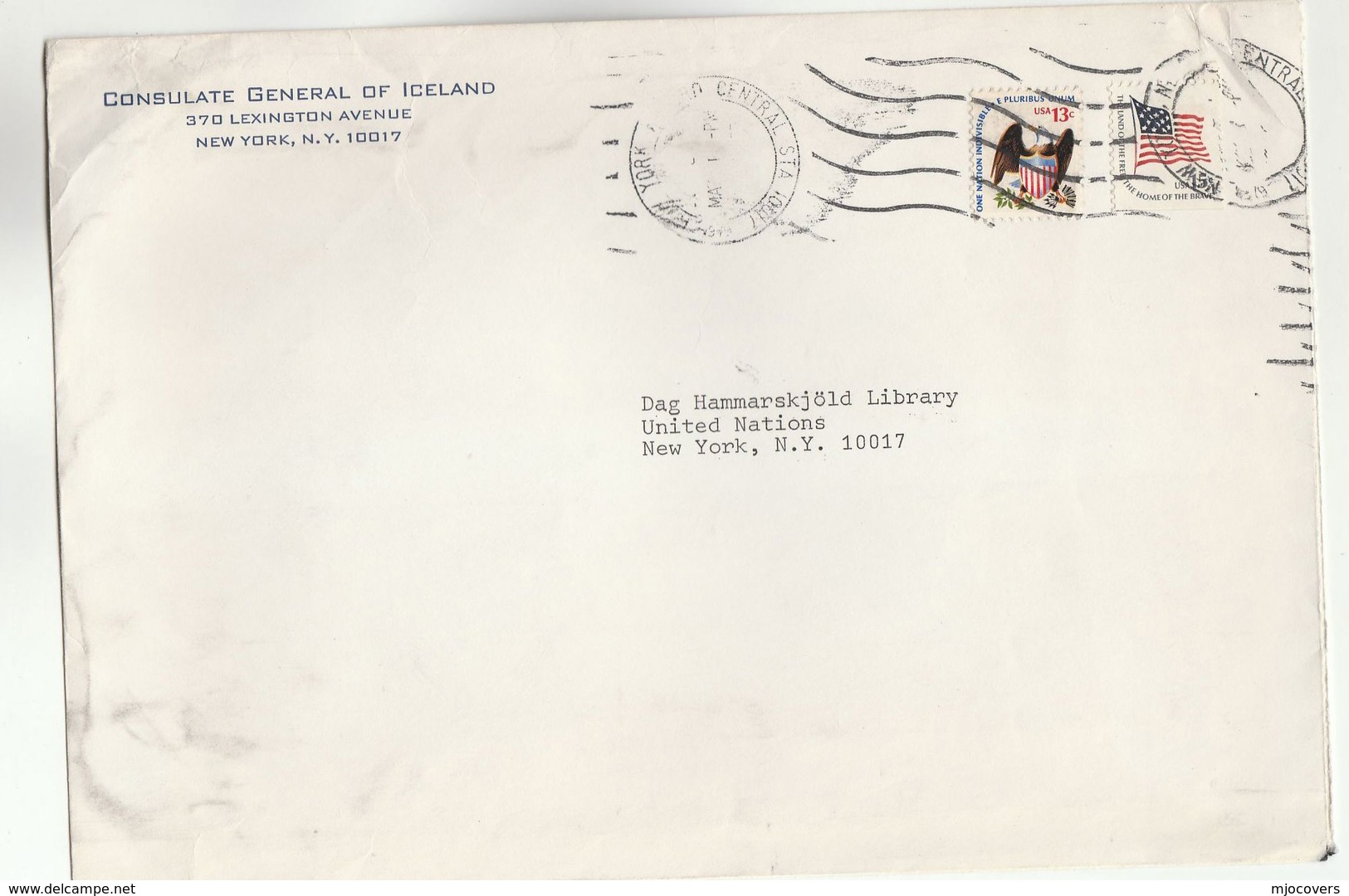 ICELAND CONSULATE GENERAL To UN NY USA Cover United Nations Diplomatic Stamps - Storia Postale