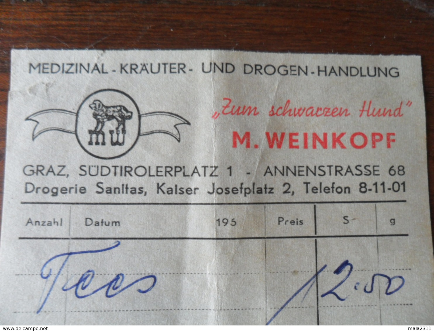 ANCIEN TICKET PHARMACIE  / M. WEINKOPF  /  GRAZ   1964 - Medisch En Tandheelkundig Materiaal