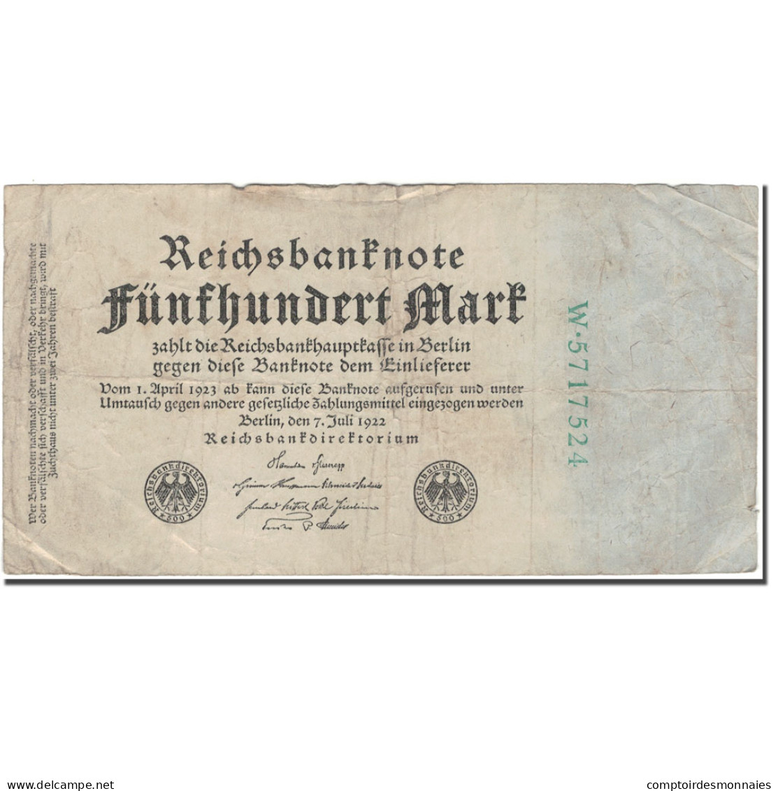 Billet, Allemagne, 500 Mark, 1922-07-07, KM:74b, TB - 500 Mark