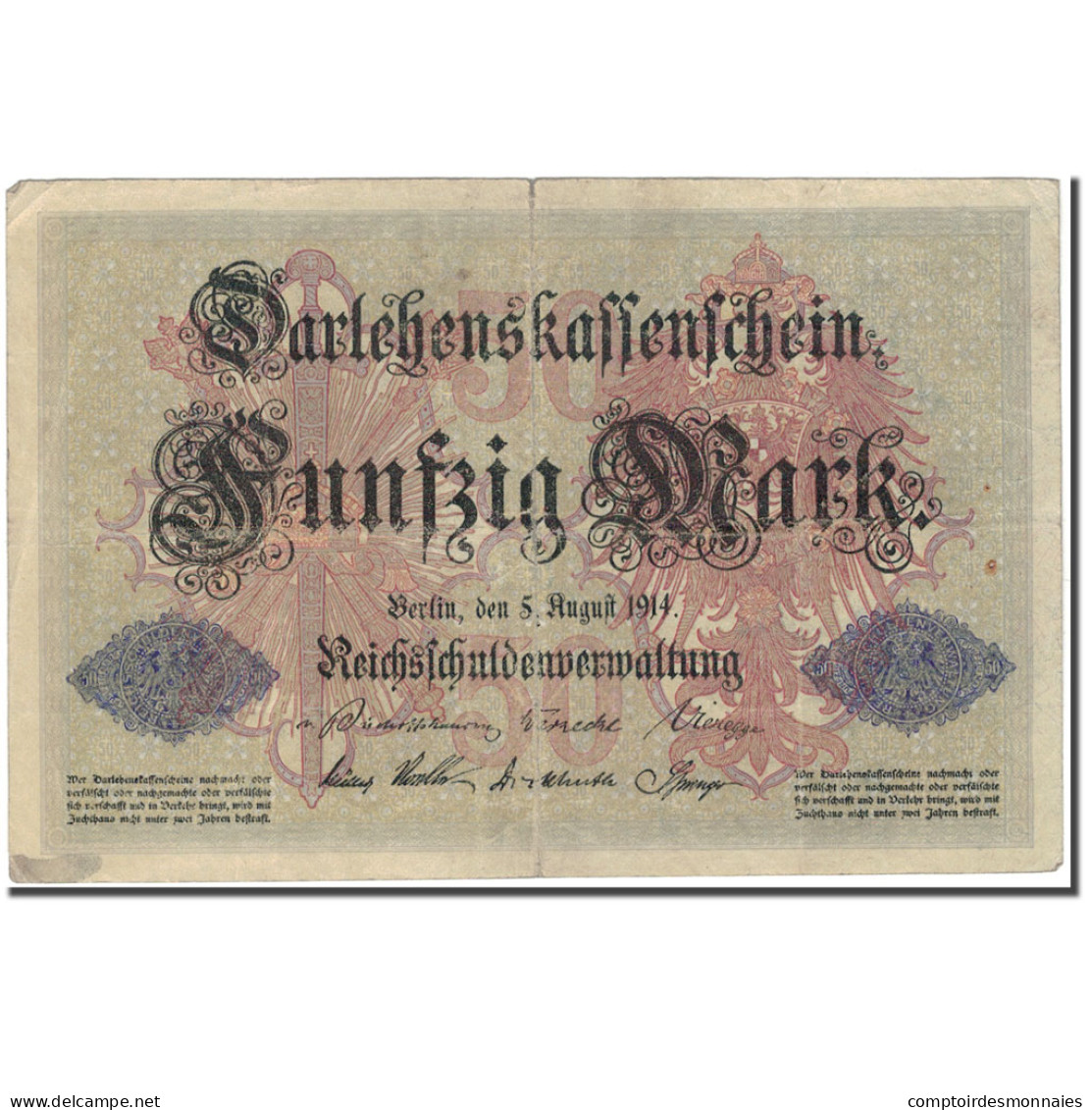 Billet, Allemagne, 50 Mark, 1914-08-05, KM:49a, TB - 50 Mark