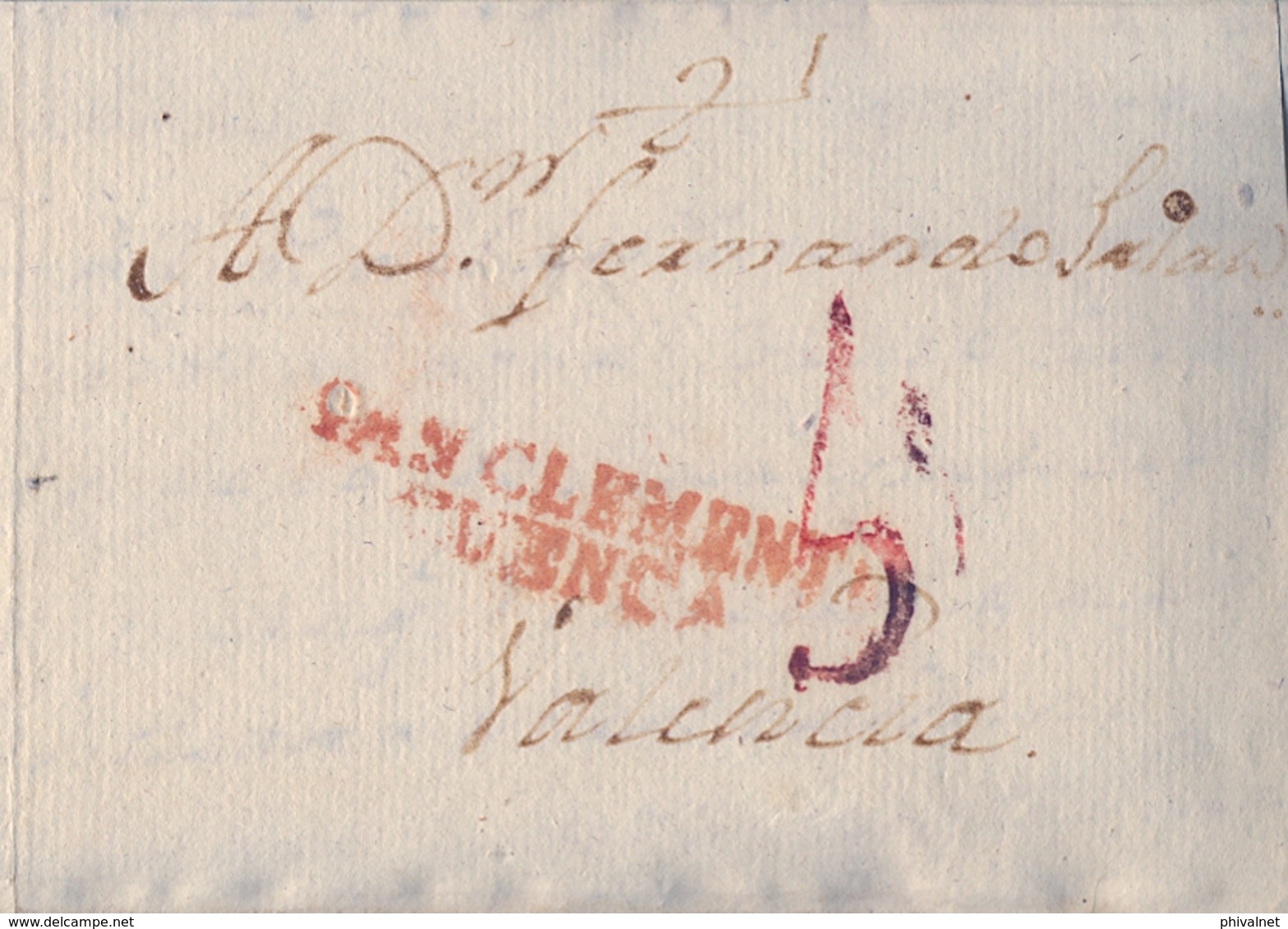 PREFILATELIA , 1804  , CARTA COMPLETA  , CUENCA  , SAN CLEMENTE - VALENCIA   , T. 2 - ...-1850 Préphilatélie