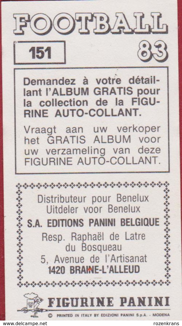 Panini Football 83 Voetbal Belgie Belgique 1983 Sticker Royal Football Club De Liège Liégeois Luik Nr 151 Victor Wegria - Sports