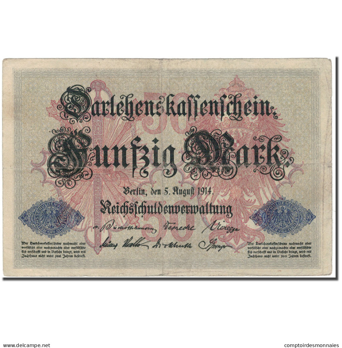 Billet, Allemagne, 50 Mark, 1914-08-05, KM:49b, TB+ - 50 Mark