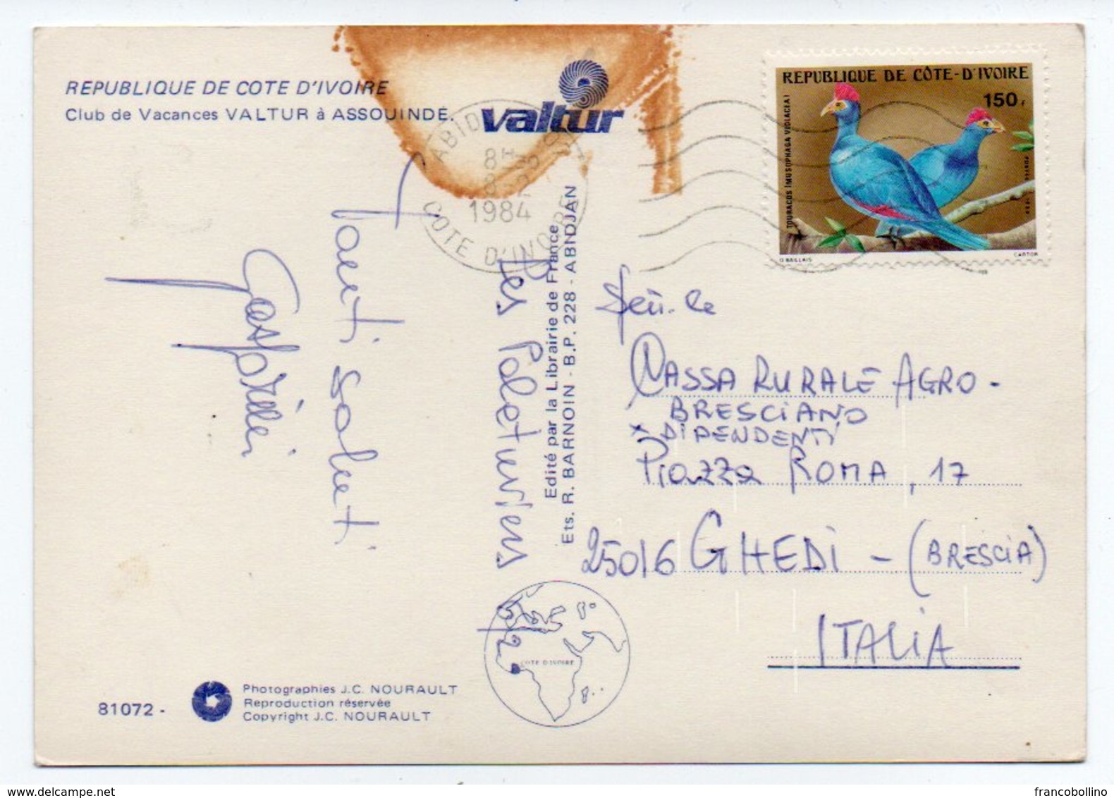 COTE D'IVOIRE - CLUB DE VACANCES VALTUR A ASSOUINDE' / THEMATIC STAMP-BIRDS - Costa D'Avorio