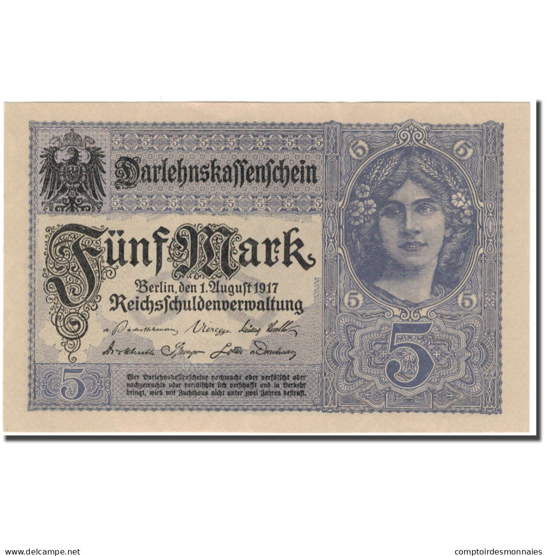 Billet, Allemagne, 5 Mark, 1917-08-01, KM:56b, NEUF - 5 Mark