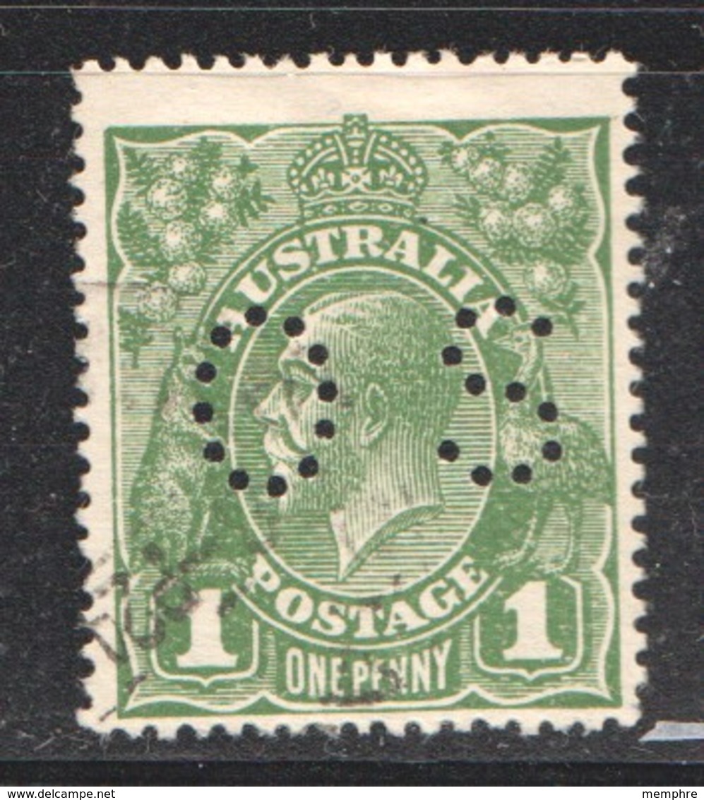 George V Heads  1d. Green - No Watermark SG O87 OS Perfin - Oficiales