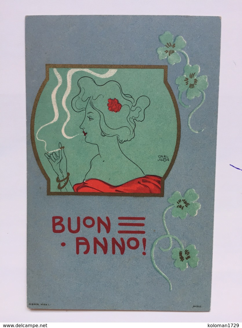 Art Nouveau - Carl Jozsa - Buon Anno - Testa Di Donna Che Fuma - Altri & Non Classificati