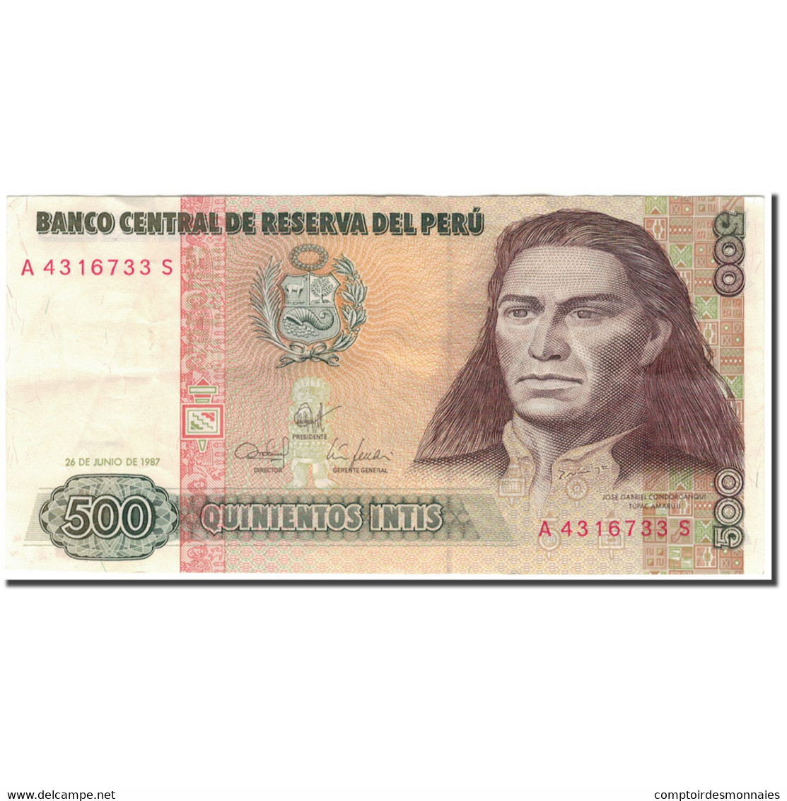 Billet, Pérou, 500 Intis, 1987-06-26, KM:134b, SUP - Pérou