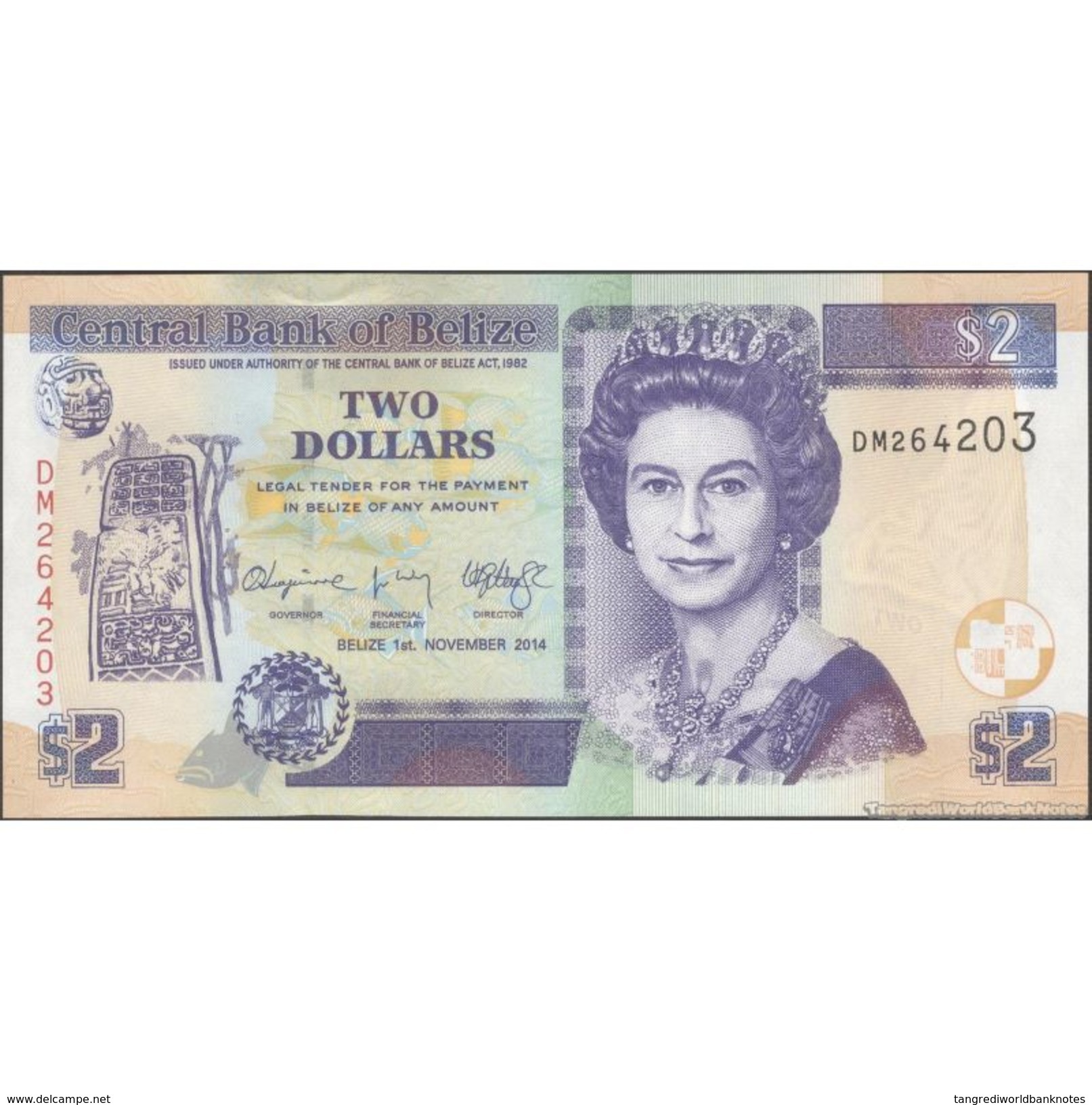 TWN - BELIZE 66e - 2 Dollars 1.11.2014 Prefix DM UNC - Belize