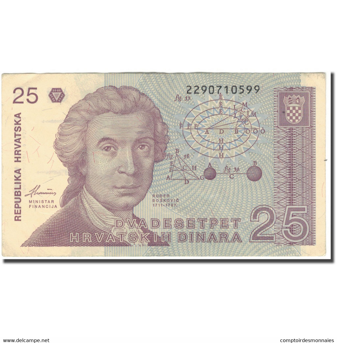 Billet, Croatie, 25 Dinara, 1991-10-08, KM:19a, TTB - Croatie