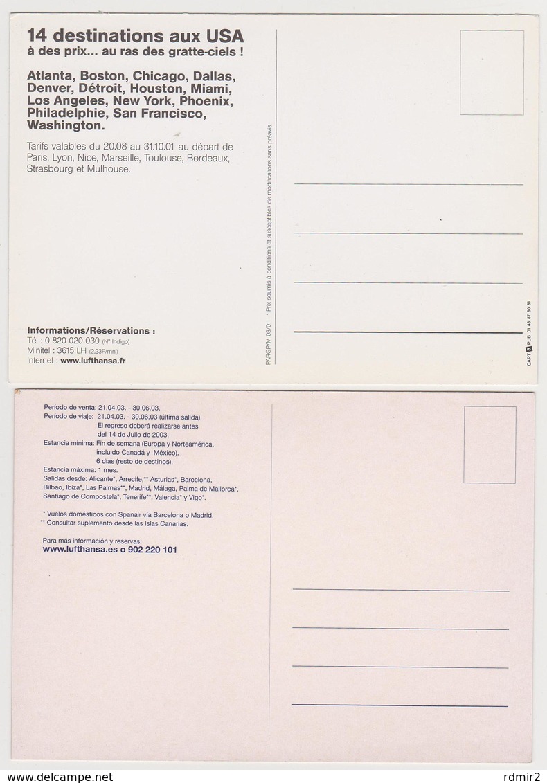 [558] LUFTHANSA 2 Promotional Postcards In France & Spain. .2 Werbepostkarten Frankreich Und Spanien. 2001 & 2003.. - Otros & Sin Clasificación