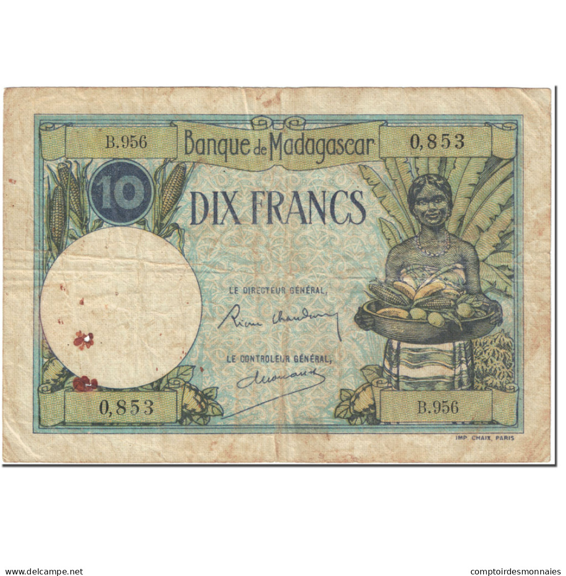 Billet, Madagascar, 10 Francs, 1937, Undated (1937), KM:36, TB - Madagascar