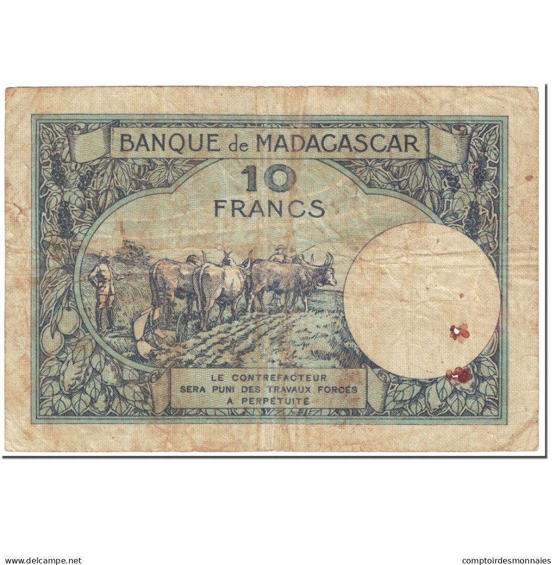 Billet, Madagascar, 10 Francs, 1937, Undated (1937), KM:36, TB - Madagascar