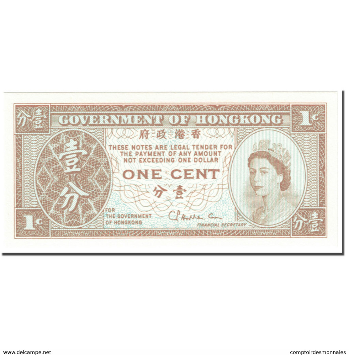 Billet, Hong Kong, 1 Cent, 1971-1981, Undated (1971-1981), KM:325b, NEUF - Honduras