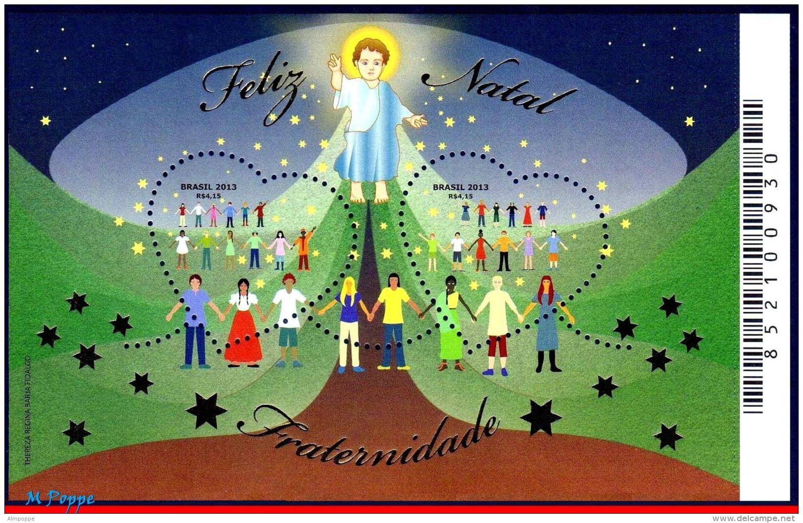 Ref. BR-3260 BRAZIL 2013 CHRISTMAS, FRATERNITY, RELIGION,, SOUVENIR SHEET MNH 2V Sc# 3260 - Unused Stamps