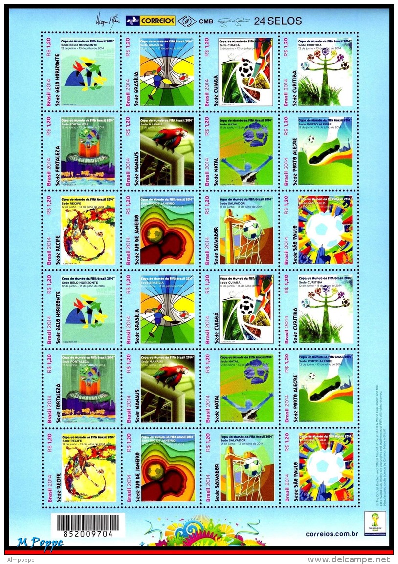 Ref. BR-CUP-FULL BRAZIL 2014 FOOTBALL-SOCCER, WORLD CUP CHAMPIONSHIP,, FIFA, FULL SET OF CUP,MNH 53V Sc# 3265+68+70 - Ungebraucht