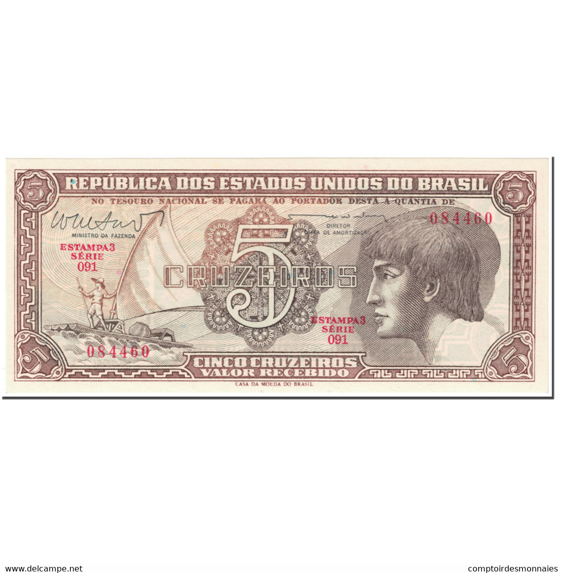 Billet, Brésil, 5 Cruzeiros, 1961-1962, Undated (1961-1962), KM:166b, NEUF - Brésil