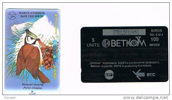 BULGARIA - GPT - BETKOM 1996 UCCELLI (BIRDS): PARUS CRISTATUS   - CODE 37BULD - USATA (USED) - RIF. 7512 - Uccelli Canterini Ed Arboricoli