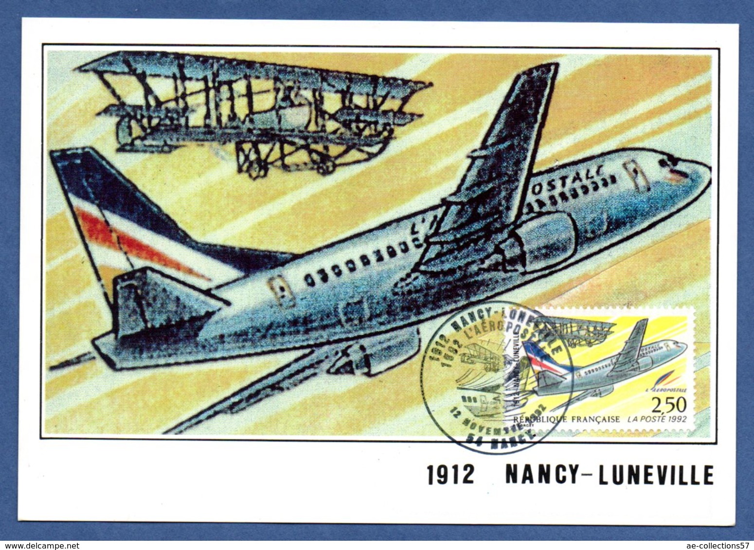 Carte / 80 ème Anniversaire De La 1 ère Liaison Aéropostale Nancy-Lunéville / 12 Novembre 1992 - 1990-1999