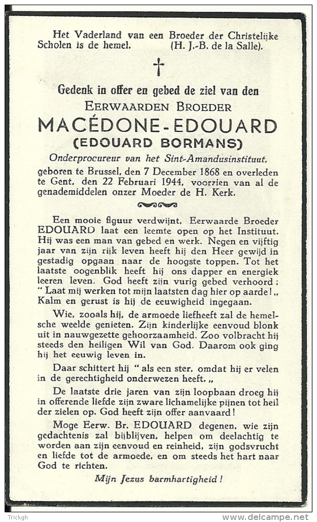 Broeder Macédone-Edouard Bormans Brussel Gent 1868 - 1944 / St-Amandus - Esquela