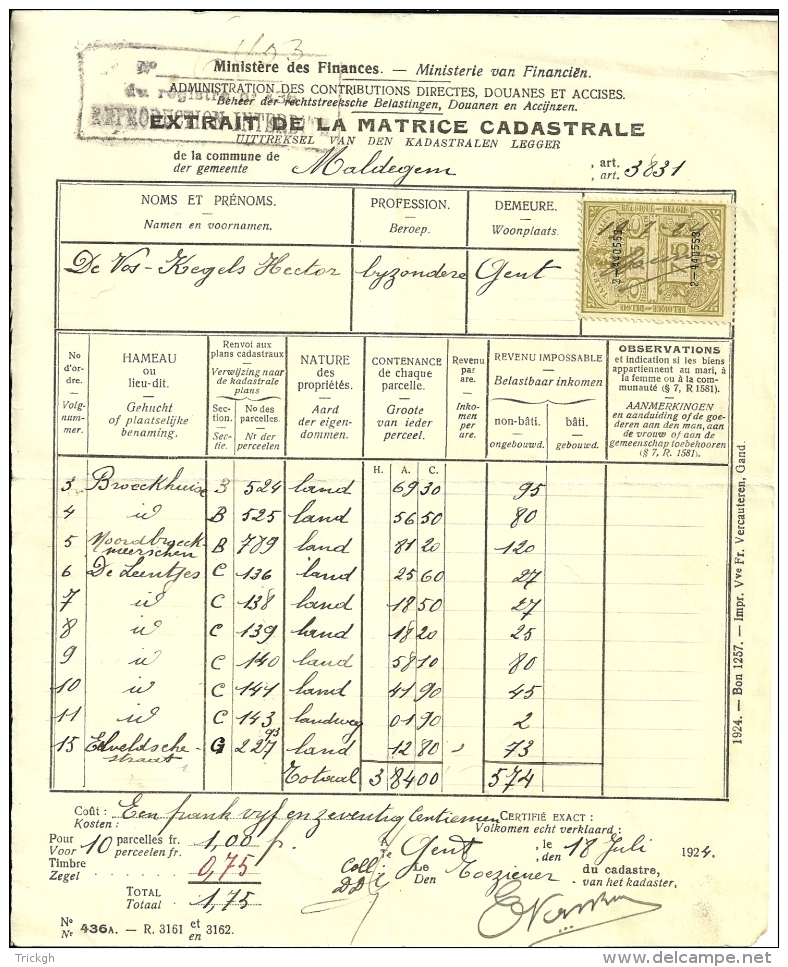 Maldegem Gent Kadaster 1924 - Documents