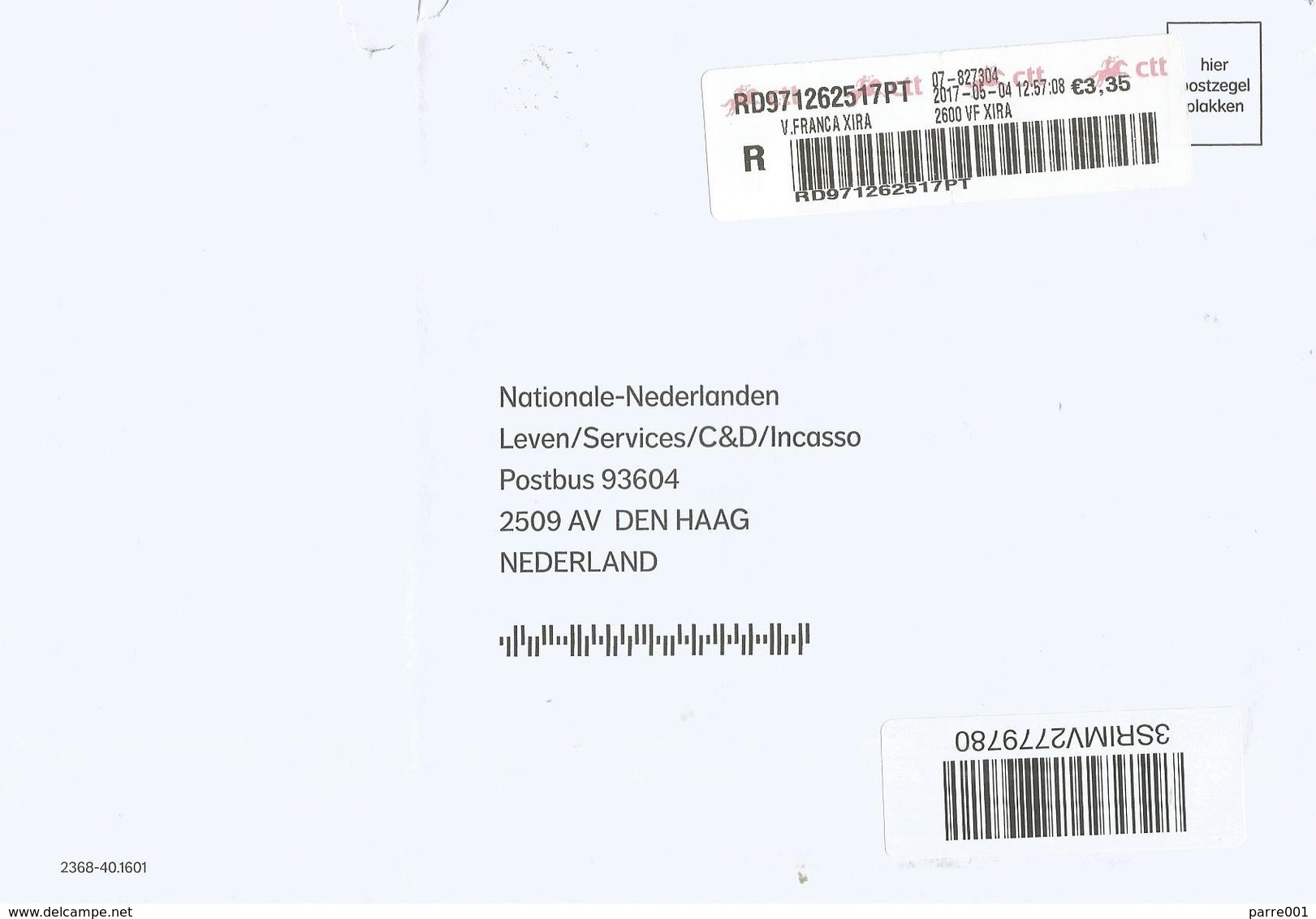 Portugal 2017 Franca Xira Meter Label  "ctt" At Right Of Post Rider EMA Registered Cover - Franking Machines (EMA)