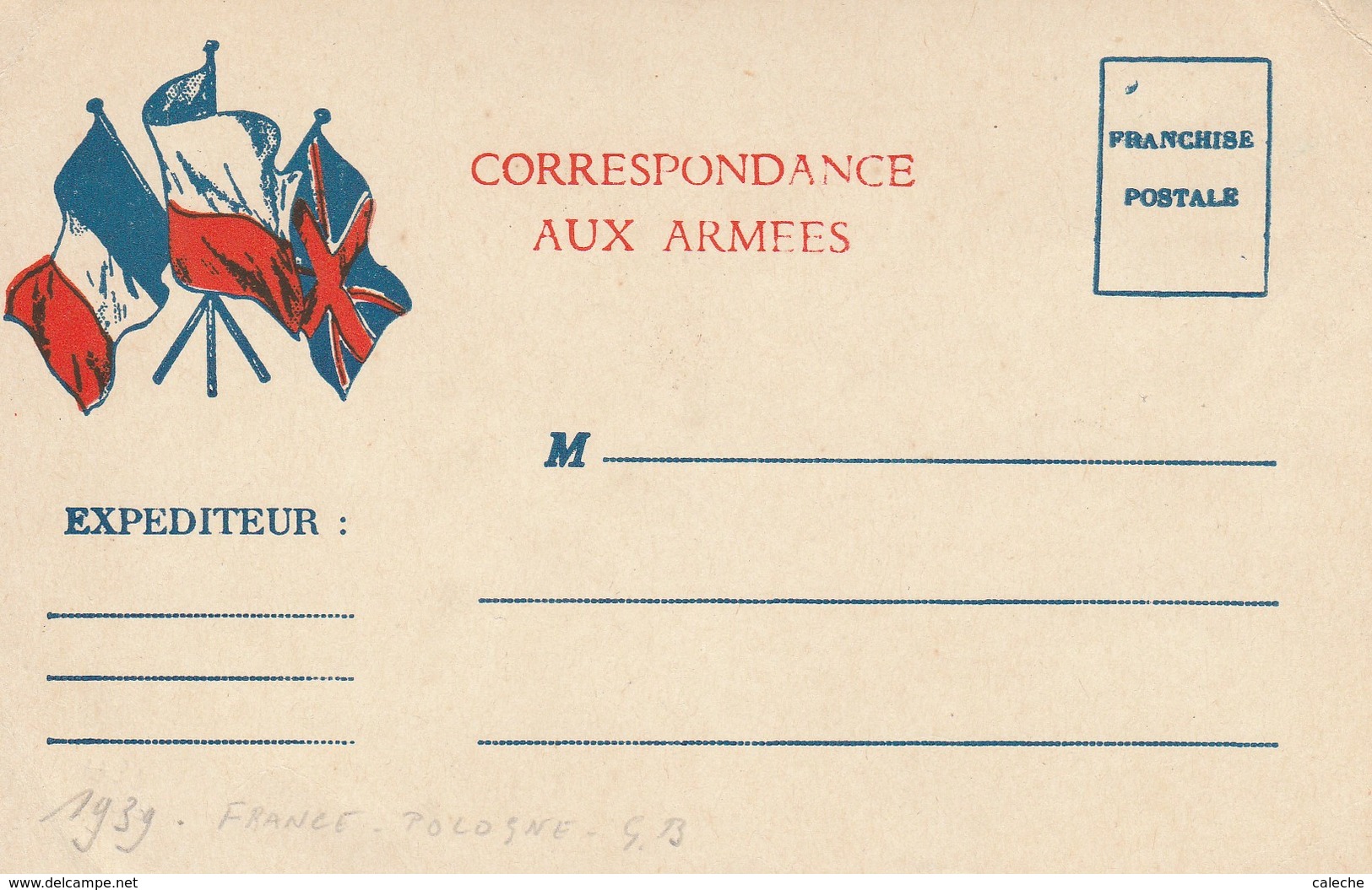 Correspondance Aux Armées -drapeaux Français-polonais Et Anglais -non écrite (propriétaire Au Verso Fait Prisonnier ?) - WW II (Covers & Documents)