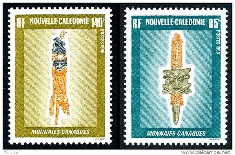 NOUV.-CALEDONIE 1990 - Yv. 592 Et 593 **   Faciale= 1,89 EUR - Monnaies Canaques (2 Val.)  ..Réf.NCE23905 - Unused Stamps