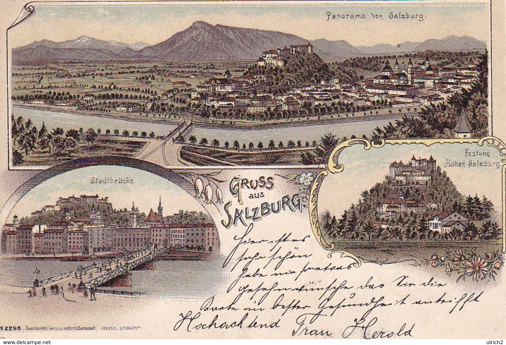 AK Gruss Aus Salzburg - Mehrbildkarte Litho - Stadtbrücke Panorama Festung - 1898 (36444) - Salzburg Stadt