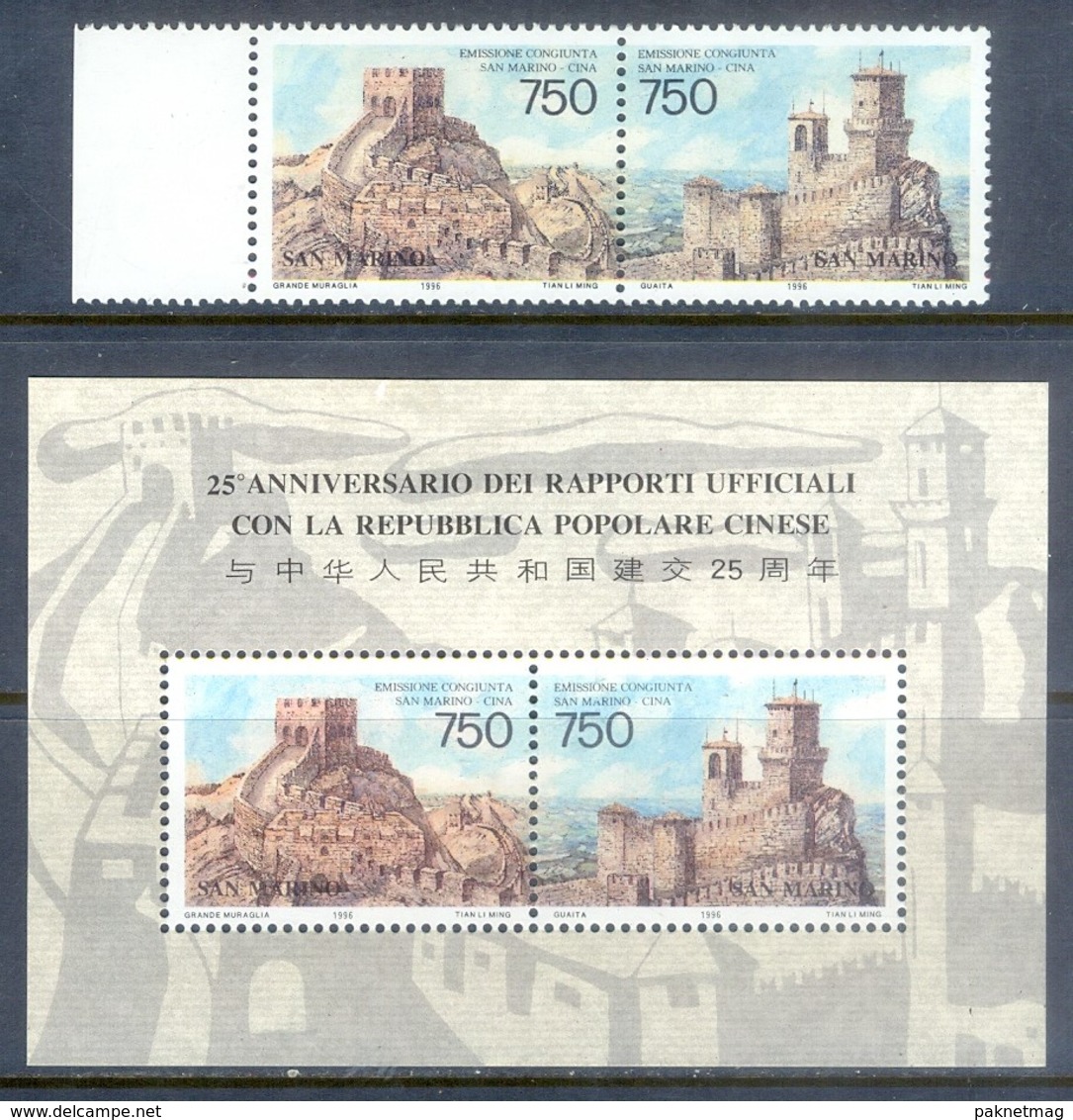 K167- San Marino 1996 Joint Issue With China. Ancient Architecture. - Joint Issues