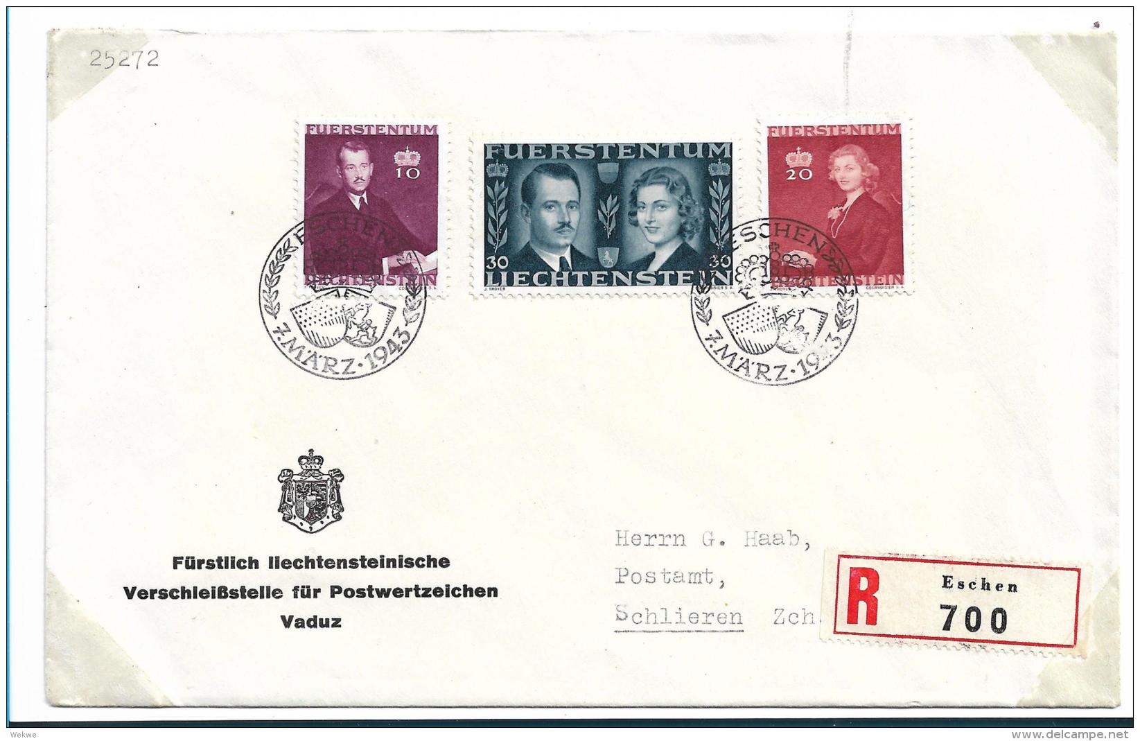 Liechtenstein XX005 /n/ Hochzeit Des Fürsten 1943 Von Eschen Nach Schlieren - Briefe U. Dokumente