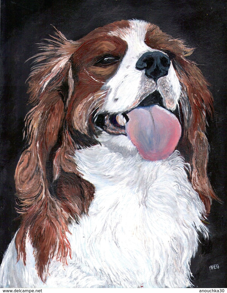 PEINTURE ACRYLIQUE SIGNEE MAEXI CAVALIER KING CHARLES - Acrilicos